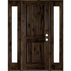 58 in. x 80 in. Rustic Knotty Alder Square Top Left-Hand/Inswing Clear Glass Black Stain Wood Prehung Front Door w/DFSL