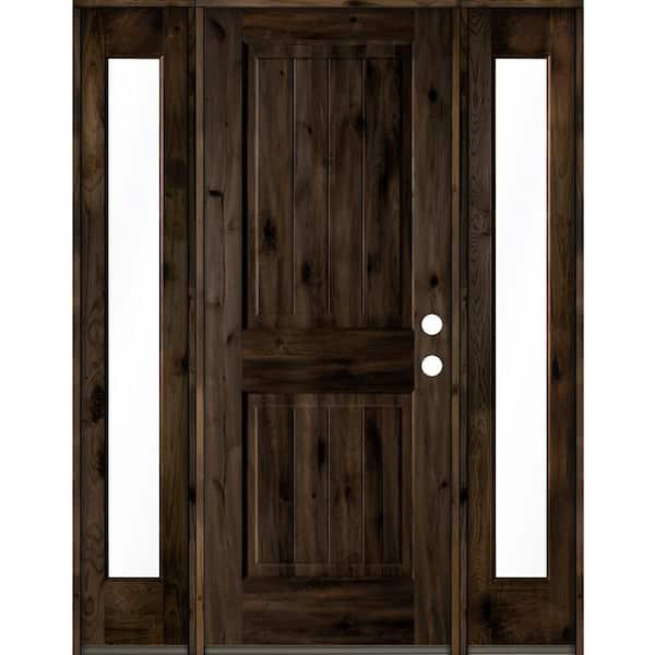 Krosswood Doors 58 in. x 80 in. Rustic Knotty Alder Square Top Left-Hand/Inswing Clear Glass Black Stain Wood Prehung Front Door w/DFSL