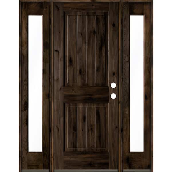 Krosswood Doors 60 in. x 80 in. Rustic Knotty Alder Square Top Left-Hand/Inswing Clear Glass Black Stain Wood Prehung Front Door w/DFSL