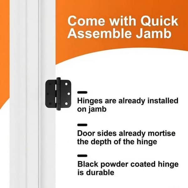 72 in. x 80 in. 6-Lite Frosted Glass Universe White Solid Core Wood Double Prehung French Door with Quick Assemble Jamb