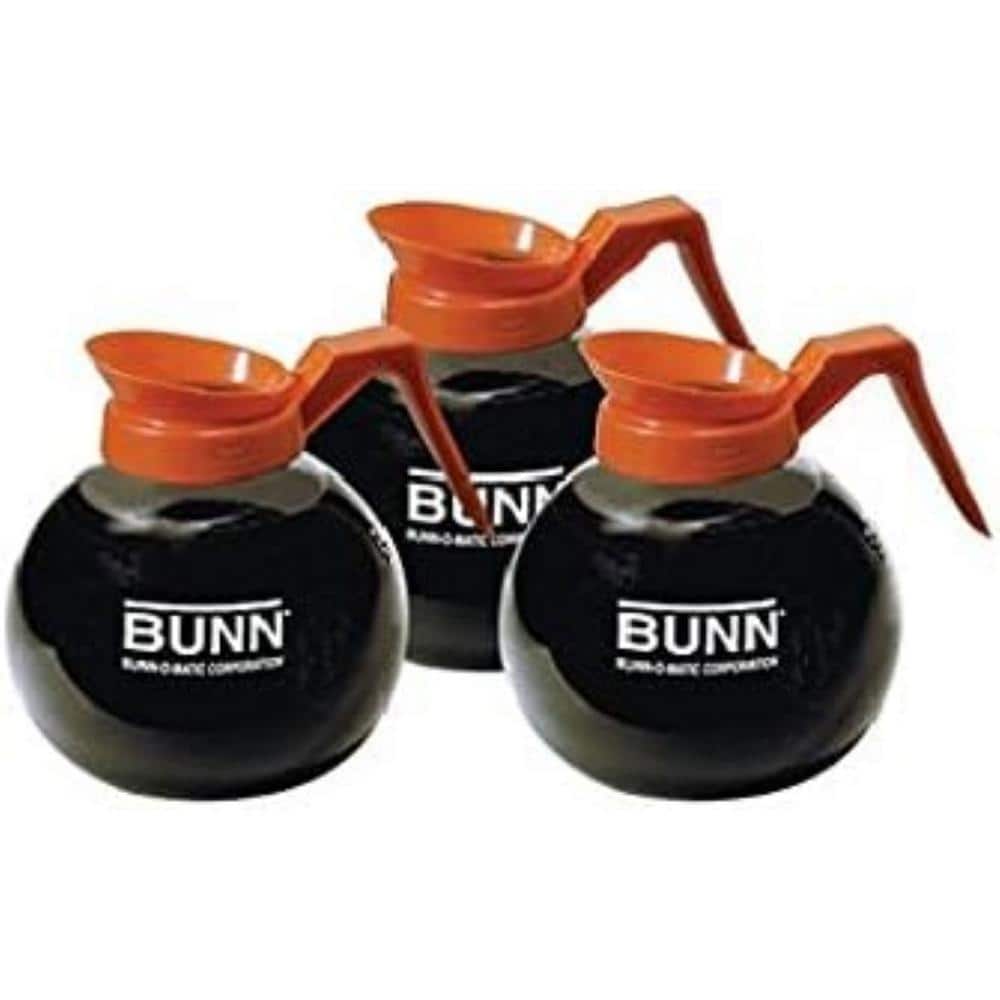 BUNN Coffee Pot Decanter/Carafe, 2 Black Regular and 1 Orange Decaf, 12 Cup  Capacity, Set of 3, Original Version