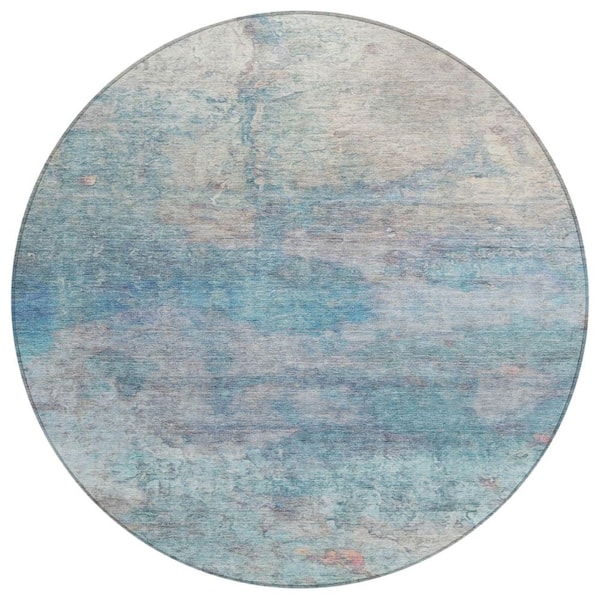 Chantille Machine Washable Indoor/Outdoor Abstract ACN2100 Aqua 8 ft. x 8 ft. Area Rug