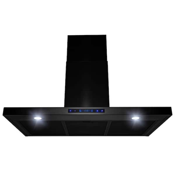 AKDY 36 in. 312 CFM Wall Mount Range Hood with LED Lights in Brushed Black Stainless Steel