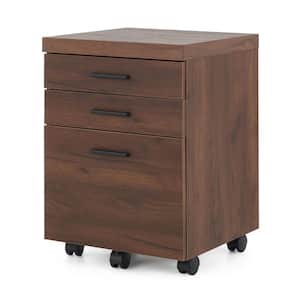 Brown Spacious 3-Drawer Home Office Rolling Filing Cabinet
