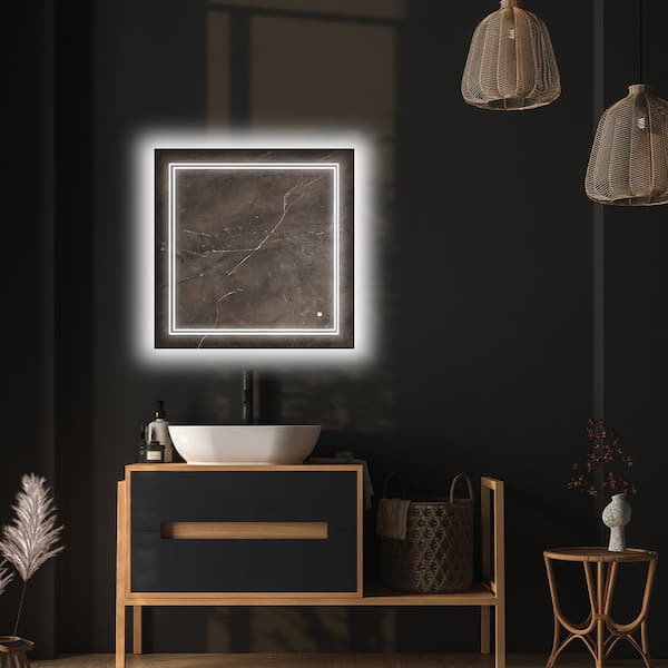 SOHO 30 in. W x 30 in. H Frameless Square LED Light Bathroom Vanity Mirror in Silver