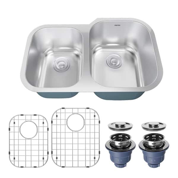 Profile 31-1/2 in. Undermount 40/60 Double Bowl 18-Gauge Stainless Steel Kitchen Sink