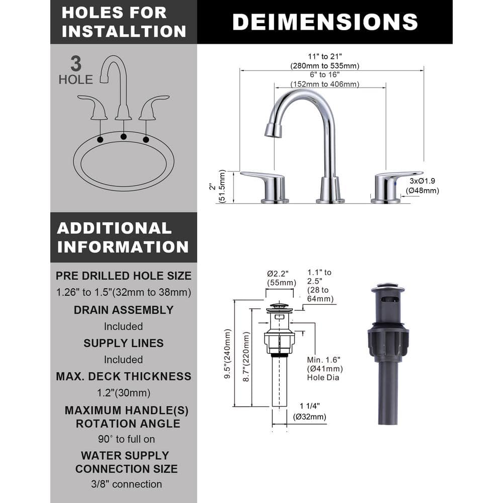 Polished Chrome 8-Inch Double Handle Widespread Bathroom Faucet
