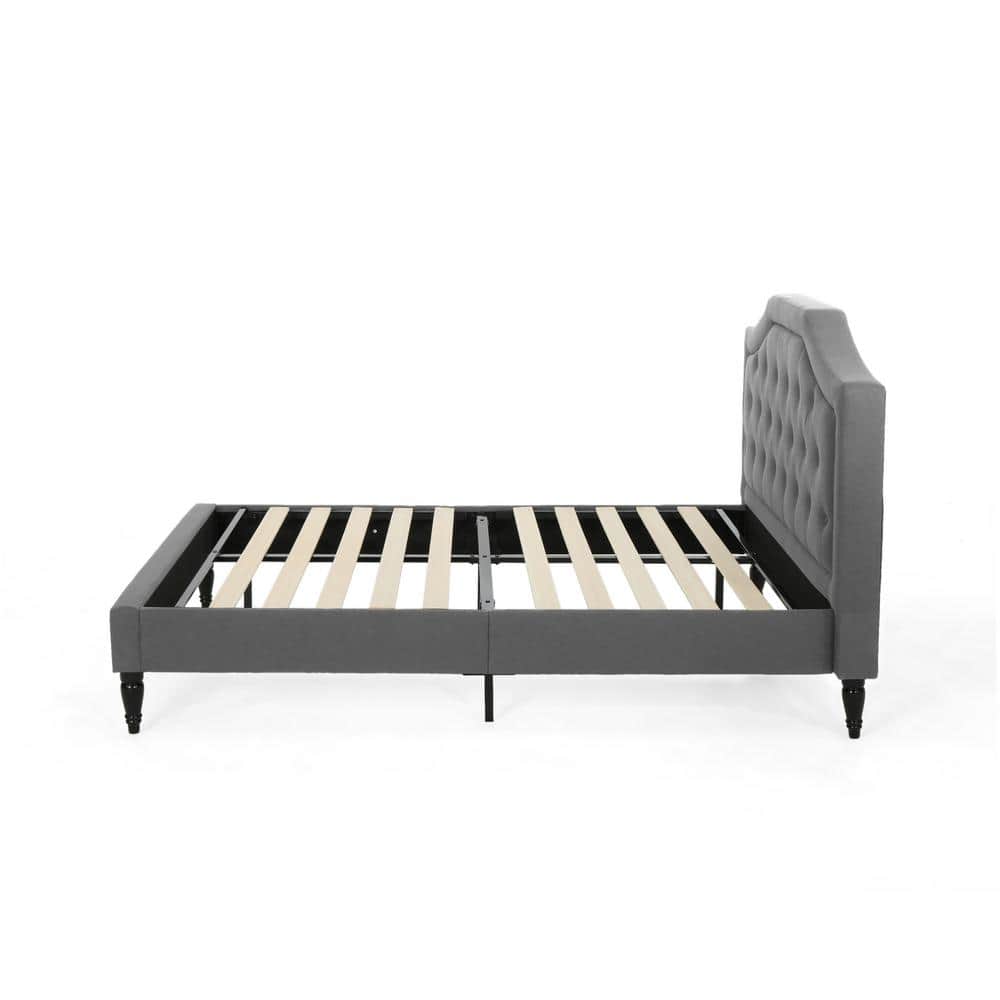 Charcoal Gray Tufted Upholstered Queen Platform Bed Frame