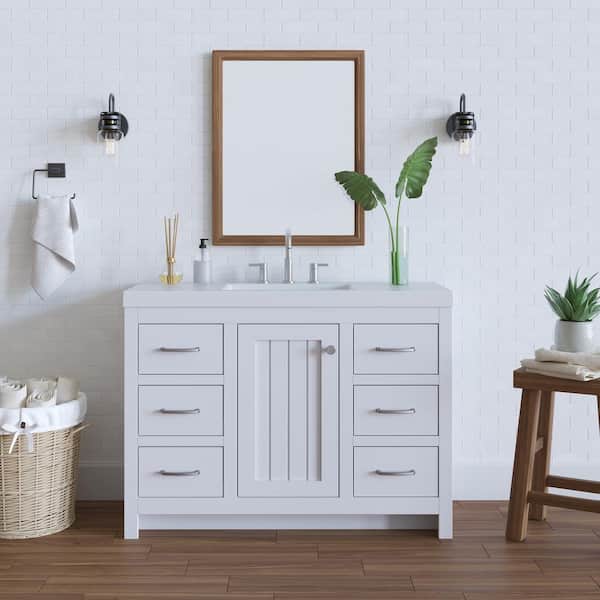 Home Decorators Collection Glint 49 in. W x 19 in. D x 36 in. H Single Sink Freestanding Bath Vanity in White with White Cultured Marble Top