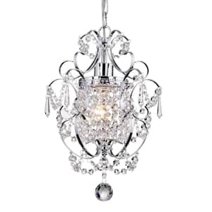 Amorette 1-Light Chrome Mini Glam Chandelier with Clear Glass Hanging Crystals