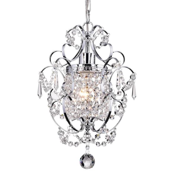 Edvivi Amorette 1-Light Chrome Mini Glam Chandelier with Clear Glass Hanging Crystals