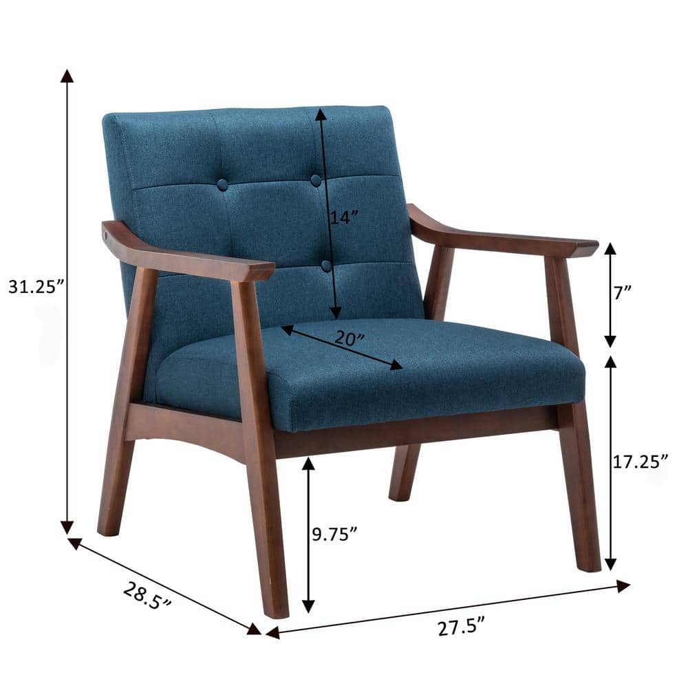 Dark Blue Fabric and Espresso Wood Accent Chair