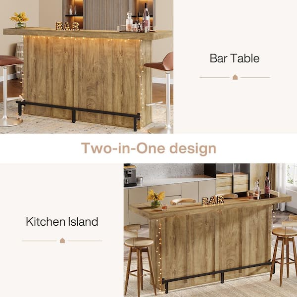 BYBLIGHT Kearsten 43.5 in. Wooden Bar Table with 5 Muti-Bottle