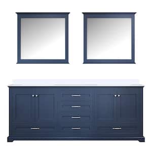 Dukes 80 in. W x 22 in. D Navy Blue Double Bath Vanity, White Quartz Top, and 30 in. Mirrors