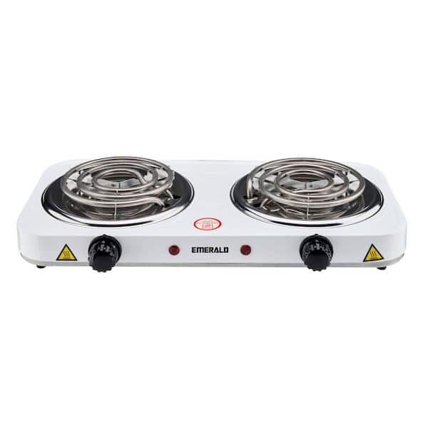 Double Burner 5.5 in. White Stainless Steel Hot Plate