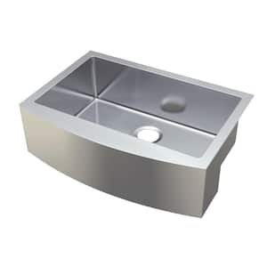 Parketon Undermount Stainless Steel 30 in. Single Bowl Curved Farmhouse Apron Front Kitchen Sink