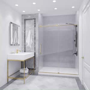 Leon 60 in. x 76 in. Frameless Sliding Shower Door in Brushed Gold with Handle