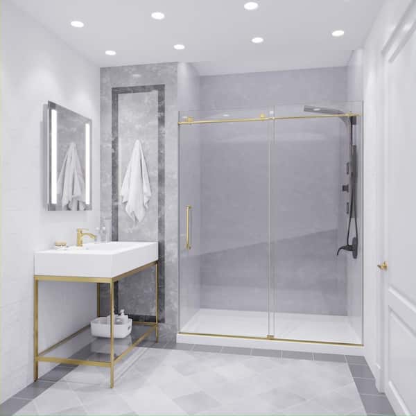 ANZZI Leon 60 in. x 76 in. Frameless Sliding Shower Door in Brushed Gold with Handle