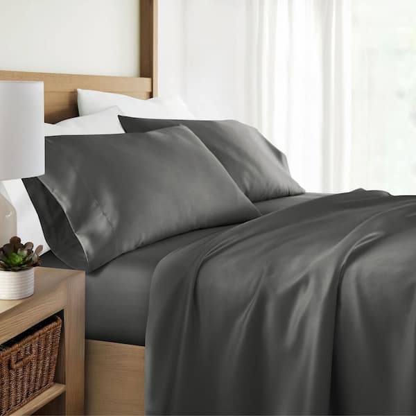 4-Piece Gray Solid 100% Rayon from Bamboo Silky Soft King Sheet Set