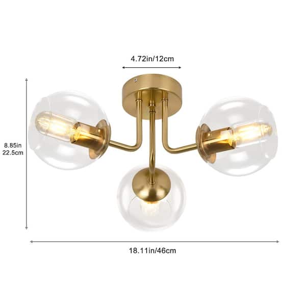 TinHon 18 in. Modern 3-Light Semi-Flush Mount Ceiling Light with