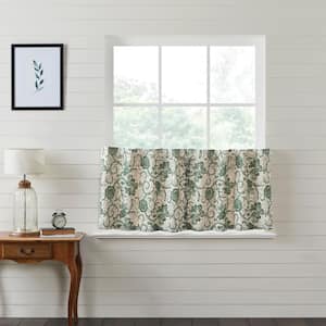 Dorset 36 in. W x 24 in. L Vintage Floral Light Filtering Tier Window Panel in Green Creme Pair