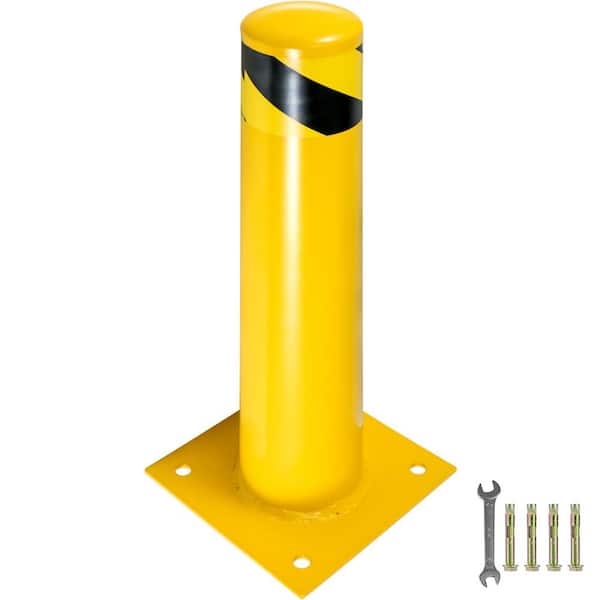 SKYSHALO Safety Bollard, 24x5. 5in. Safety Barrier Bollard, 5-1/2in. OD 24in. Height Yellow Powder Coat Pipe Steel Safety Barrier