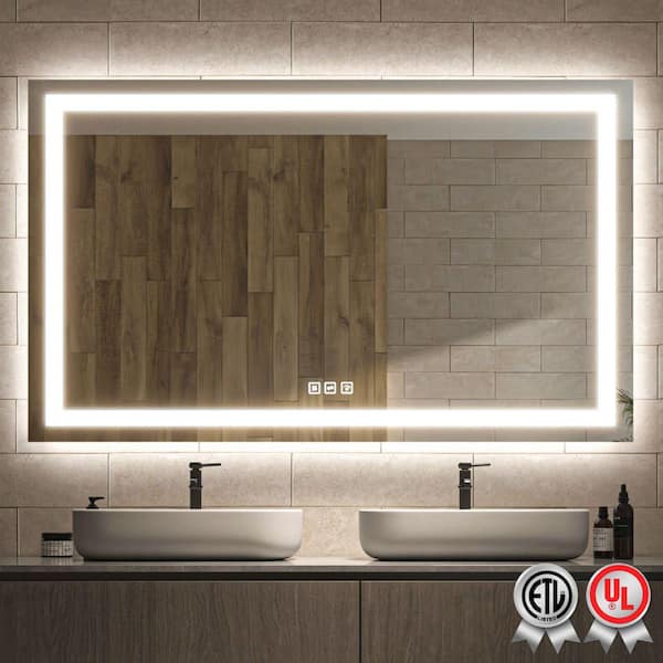 waterpar 60 in. W x 36 in. H Rectangular Frameless Wall Bathroom Vanity Mirror with Backlit and Front Light