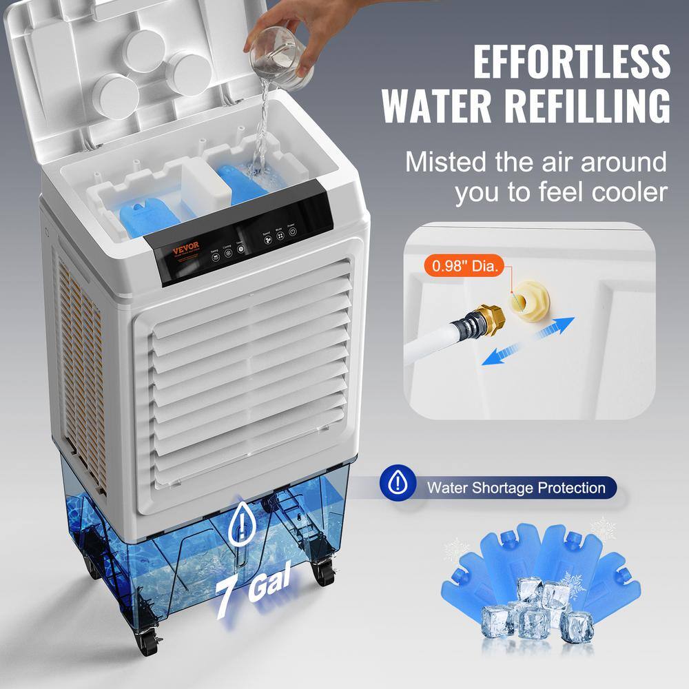 VEVOR 3100 CFM White Portable Evaporative Air Cooler with Remote Control