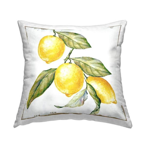 Rustic Lemon Plant Yellow Print Polyester 18 in. x 18 in. Throw Pillow