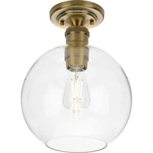 Hansford Collection 1-Light Vintage Brass Clear Glass Farmhouse Flush Mount Light