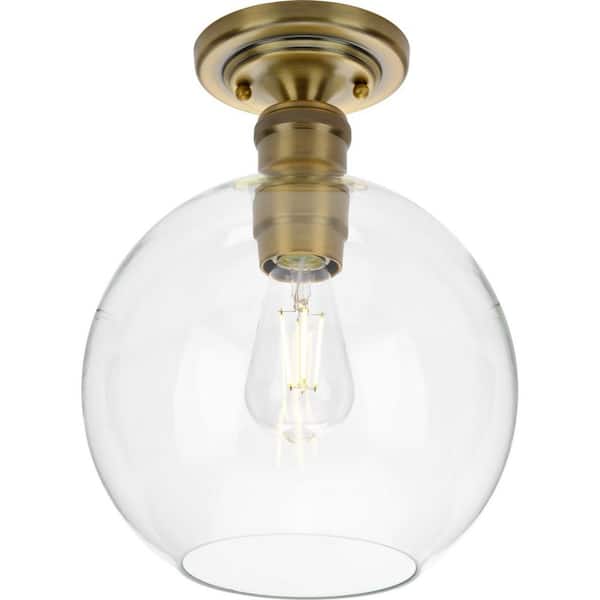 Progress Lighting Hansford Collection 1-Light Vintage Brass Clear Glass Farmhouse Flush Mount Light