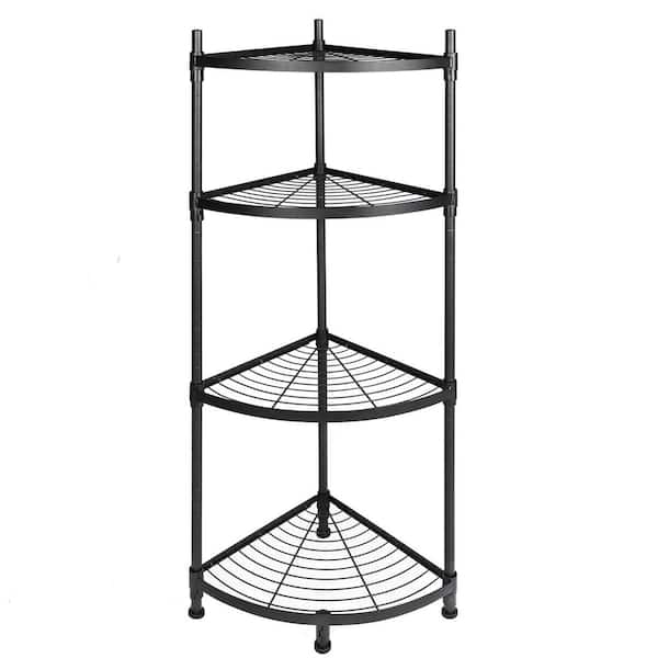 Siavonce 4-Shelf Corner Display Rack Multipurpose Metal Pantry Organizer Shelving Unit, Bookcase Storage Rack Plant Stand, Black