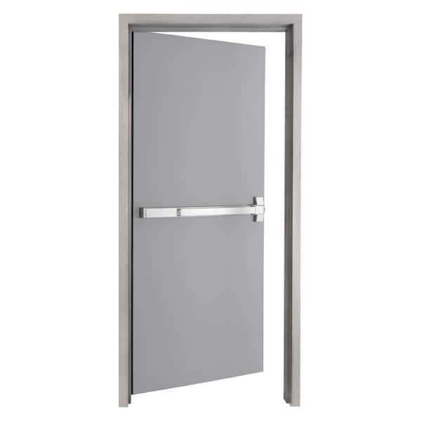 Armor Door 36 in. x 84 in. Fire-Rated Gray Left-Hand Flush Steel Prehung Commercial Door and Frame with Panic Bar and Hardware