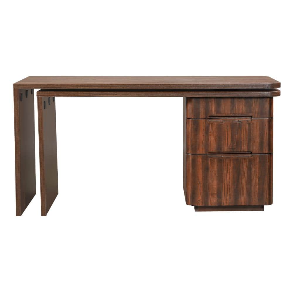 90.3 in. L-Shaped Walnut MDF 3-Drawer Desk with 360° Rotating Top and Storage durable construction