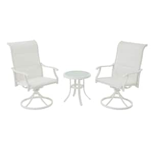 Riverbrook Shell White 3-Piece Outdoor Patio Aluminum Round Padded Sling Swivel Seating Set