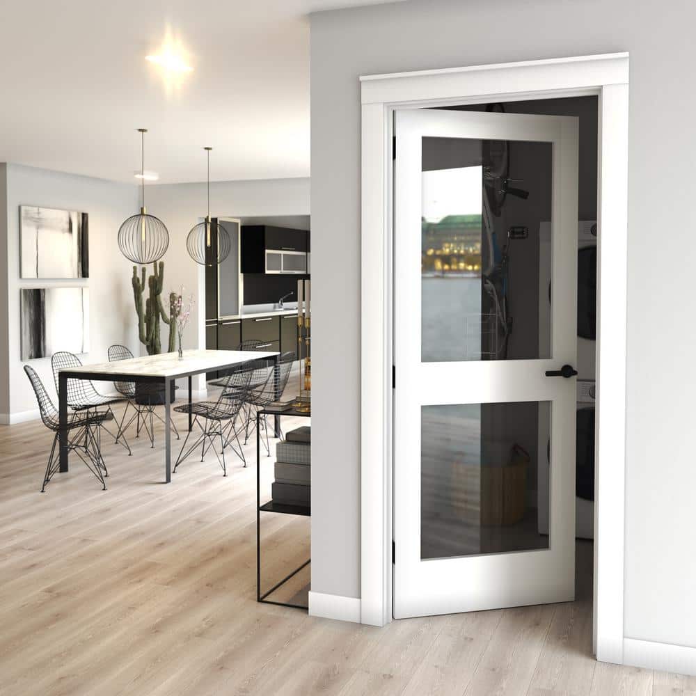 24'' x 80'' White Primed Pine 2-Panel Clear Glass Interior Door Slab