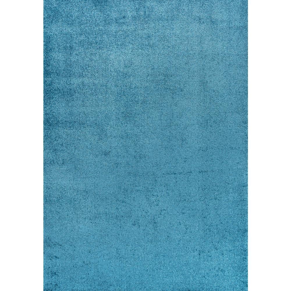 Turquoise Reversible Solid Synthetic Low-Pile Area Rug