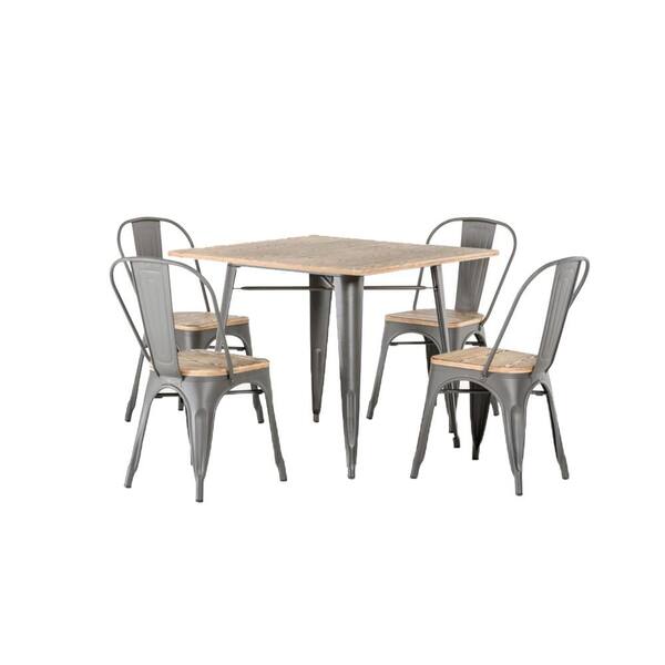HomeRoots Valerie 30 in. Gray Steel and Wood Square Dining Table