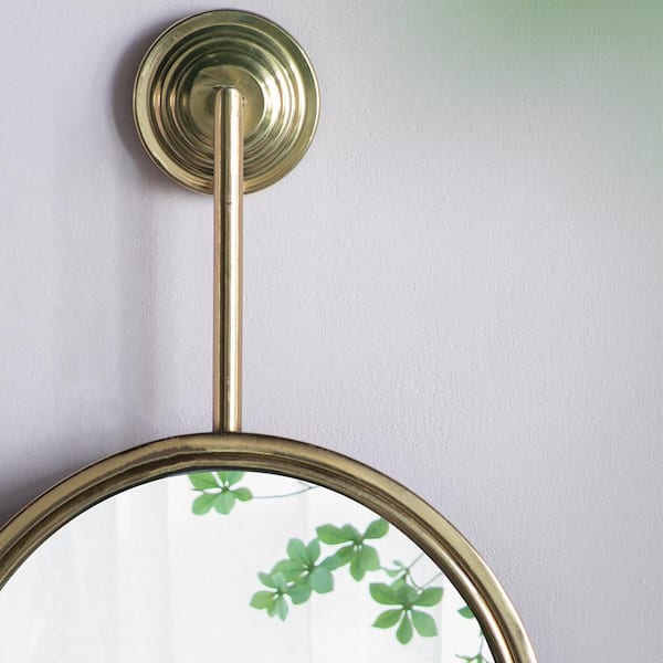 Gold 11 in. W x 28.5 in. H Art Deco Round Iron Framed Mirror Wall Mirror Bathroom Mirror