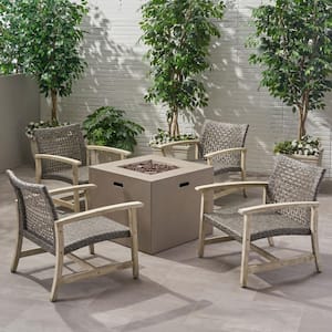 Augusta Light Grey Washed 5-Piece Wood Outdoor Patio Fire Pit Seating Set