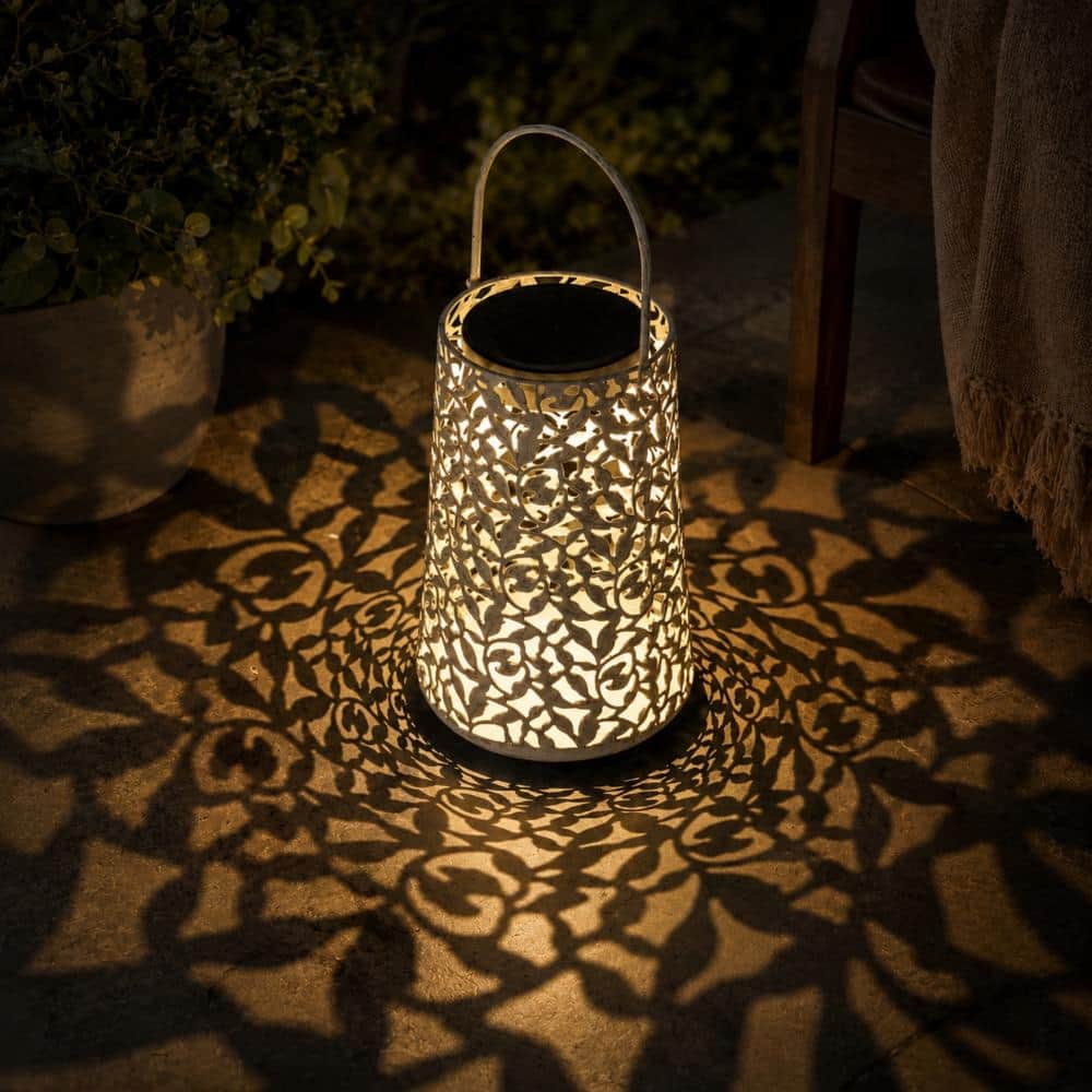 Dusk to Dawn Integrated LED Outdoor Brushed Gold Tree Shadow Solar Lantern Dual-Power price history on PriceWatchPro
