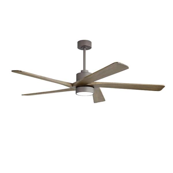 64 in. (5.3 ft.) LED Indoor Charcoal Gray and Charcoal Wood Grain Color Ceiling Fan with Remote