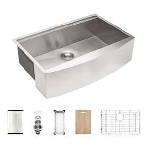 30 in. Farmhouse/Apron-Front Single Bowl 18-Gauge Brushed Nickel Stainless Steel Kitchen Sink with Accessories