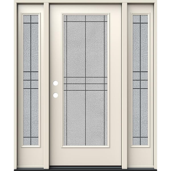 JELD-WEN 60 in. x 80 in. Right-Hand Full Lite Dilworth Decorative Glass Primed Steel Prehung Front Door with Sidelites