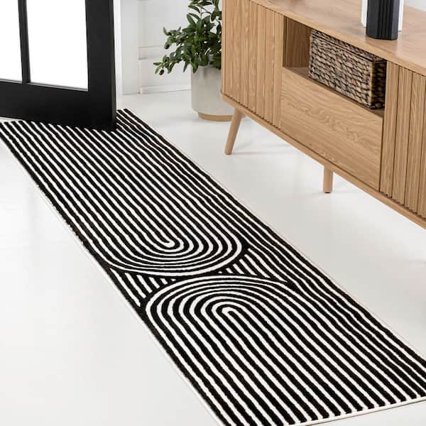 Sofia MidCentury Modern Arch Stripe 2-Tone High-Low Black/White 2 ft. x 8 ft. Indoor Runner Rug