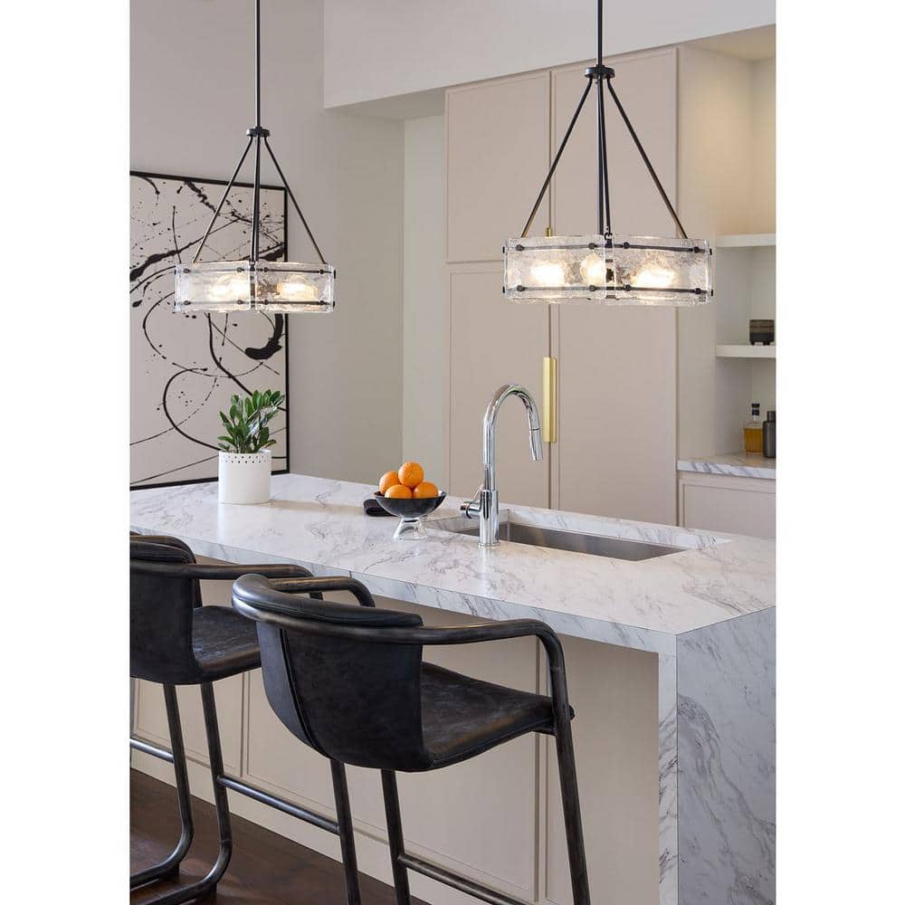 Rivera Matte Black 4-Light Chandelier with Textured Glass
