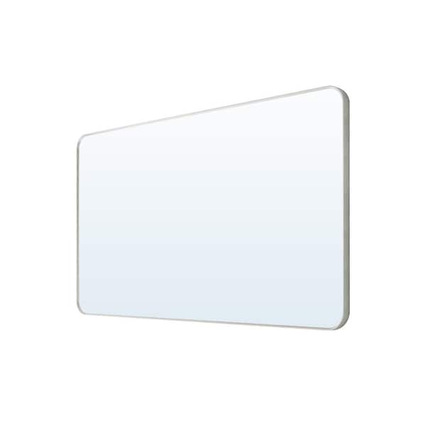 55 in. W x 32 in. H Rectangular Framed Wall Bathroom Vanity Mirror in Brushed Nickel