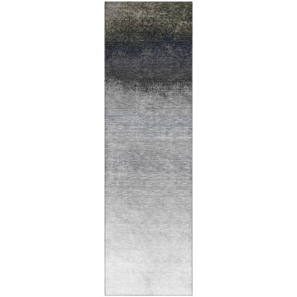 Mayfield Premium Machine Washable Abstract AMF2012 Silver 2 ft. x 7 ft. Runner Rug