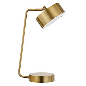 18 in. Brass Mid-Century Integrated LED Bedside Table Lamp with Brass Metal Shade
