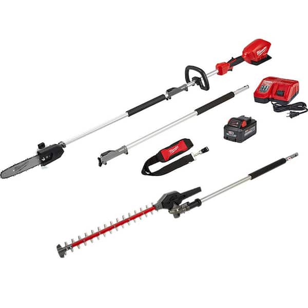 Milwaukee M18 FUEL 10 in. 18V Lithium-Ion Brushless Cordless Pole Saw Kit w/Hedger Attachment and 8.0Ah Battery (2-Tool)